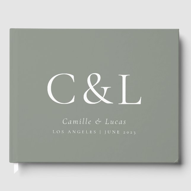 Sage Green Elegant Minimalist Wedding Guest Book (Front)
