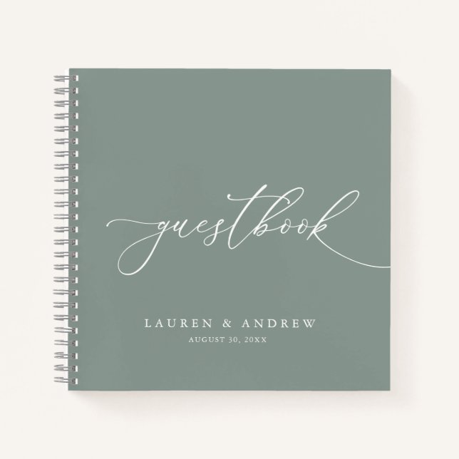 Sage Green Elegant Minimalist Wedding Guest Book (Front)