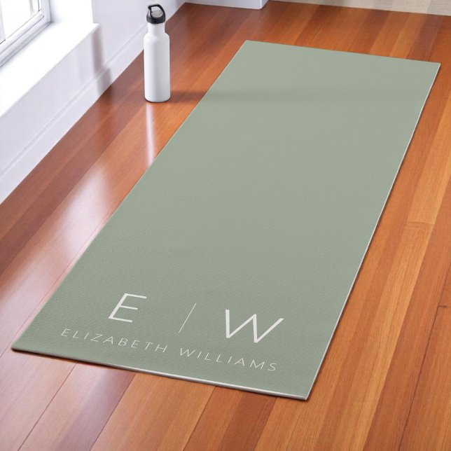 Sage Green Elegant Modern Minimalist Monogram Name Yoga Mat (Creator Uploaded)