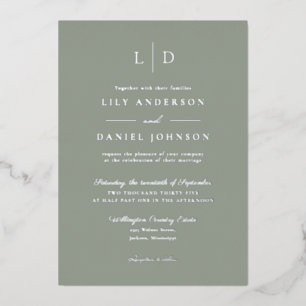 Sage Green Elegant Modern Monogram Wedding Foil Invitation