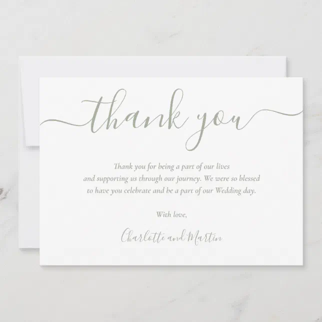 Sage Green Elegant Modern Script Thank You Card | Zazzle