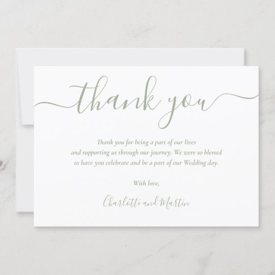 Sage Green Elegant Modern Script Thank You Card | Zazzle.com