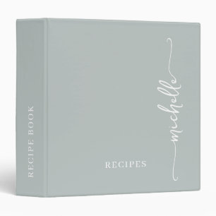 Sage Green Elegant Monogram Cookbook Recipe 3 Ring Binder
