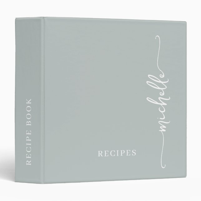 Sage Green Elegant Monogram Cookbook Recipe  3 Ring Binder (Front/Spine)