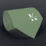 Sage Green Elegant Monogram   Name One-Sided Neck Tie<br><div class="desc">An elegant One-sided necktie featuring a bold white monogram across a Sage Green background. On top of this monogram sits your first or last name spelled out in all capitals. Over 40 unique colors are available in both one-sided and two-sided versions. You can browse them by clicking the collection link....</div>