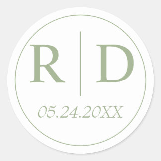 Sage green elegant monogram white wedding classic round sticker