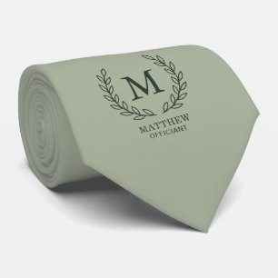 Sage Green Elegant Officiant Wedding Monogram Neck Tie