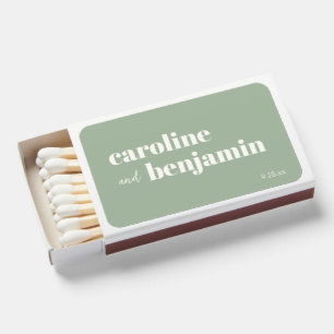 Sage Green Elegant Personalized Wedding Favor Matchboxes