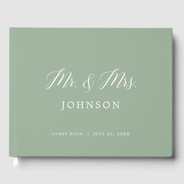 Sage Green Elegant Photo Wedding Guest Book (Front)