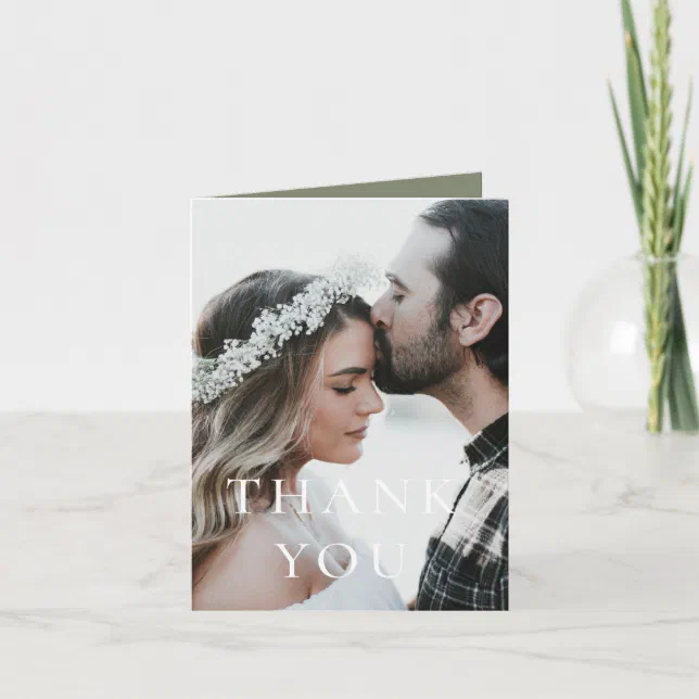 Sage Green Elegant photo Wedding Thank You Card | Zazzle