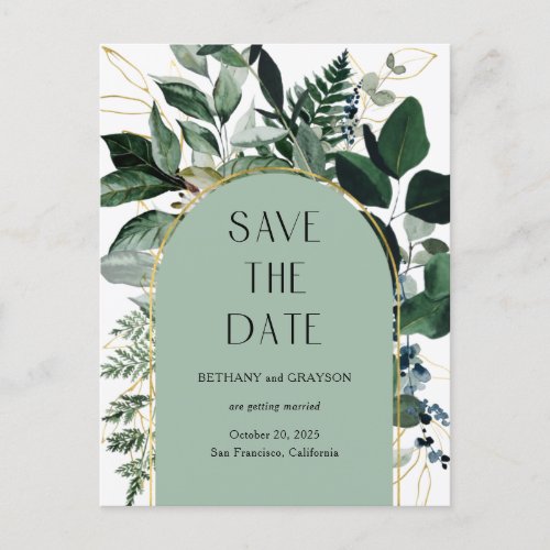 Sage Green Elegant QR code Greenery save the date Announcement Postcard