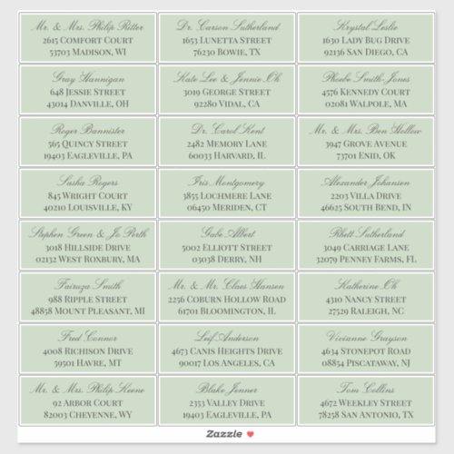 Sage Green Elegant Script 24 Wedding Guest Address Sticker