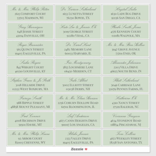 Sage Green Elegant Script 24 Wedding Guest Address Sticker (Sheet)