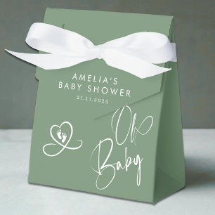 Sage Green Elegant Script Baby Shower Favor Boxes