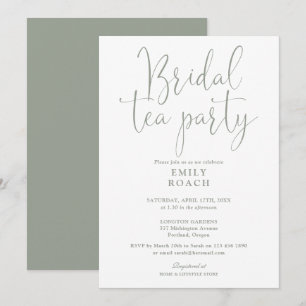 Sage Green Elegant Script Bridal Tea Party Shower Invitation
