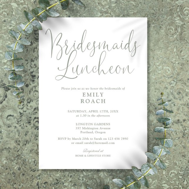 Sage Green Elegant Script Bridesmaids Luncheon Invitation (Sage Green Elegant Script Bridesmaids Luncheon Invitation)