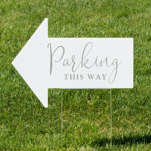 Sage Green Elegant Script Parking This Way Sign