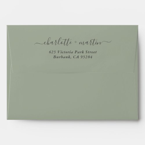 Sage Green Elegant Script Return Address Wedding Envelope