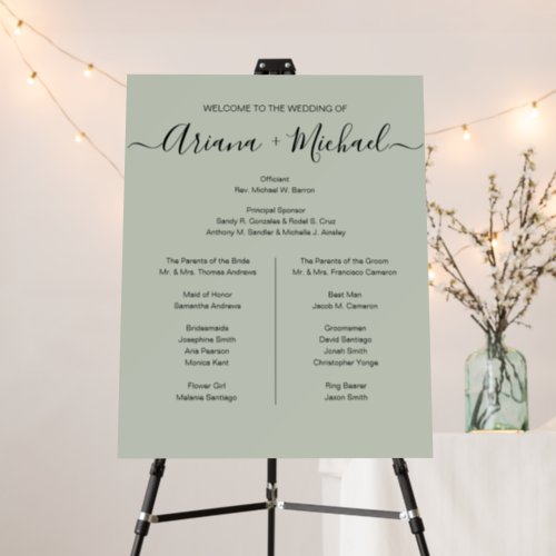 Sage Green elegant Script Wedding Bridal party Foam Board
