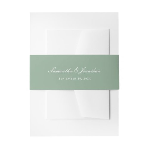 Sage Green  Elegant Script Wedding Invitation Belly Band