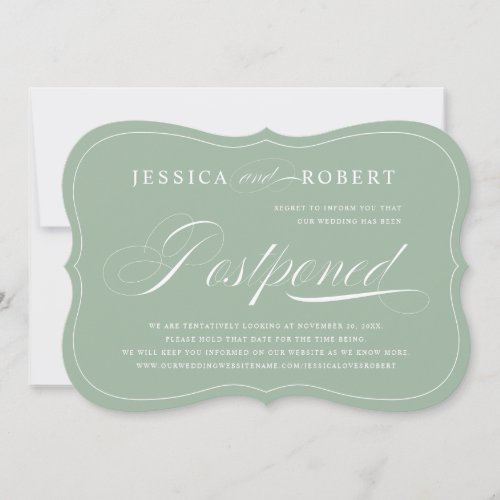 Sage Green Elegant Script Wedding Postponed Save The Date