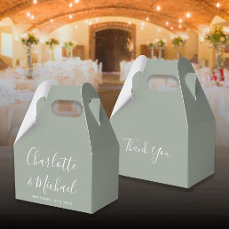 Sage Green Elegant Signature Script Wedding Favor Boxes