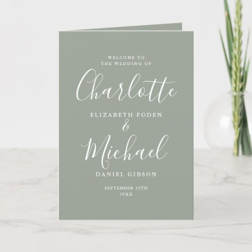 Sage Green Elegant Signature Script Wedding Program