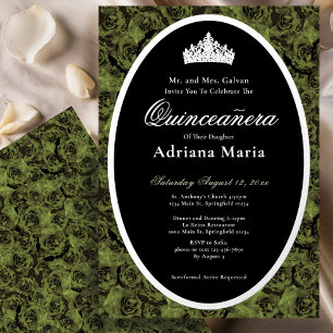 Sage Green Elegant Silver Floral Quinceanera   Foil Invitation