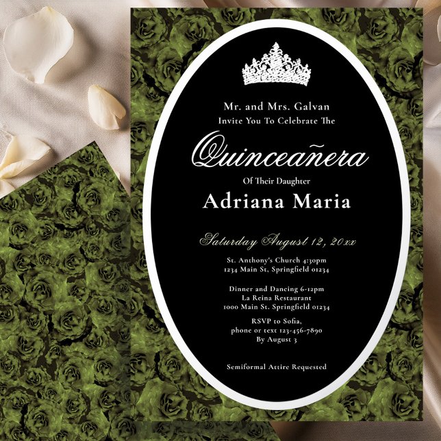 Sage Green Elegant Silver Floral Quinceanera   Foil Invitation (Creator Uploaded)