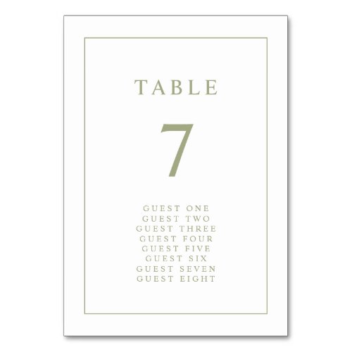 Sage Green Elegant Simple Minimal Border Wedding Table Number