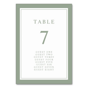 Sage Green Elegant Simple Minimal Border Wedding Table Number