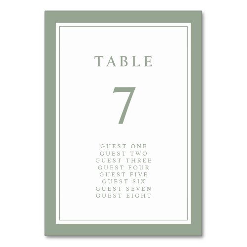 Sage Green Elegant Simple Minimal Border Wedding Table Number