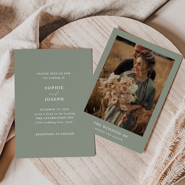 Sage Green Elegant Text and Photo | Wedding Invitation (Creator Uploaded)