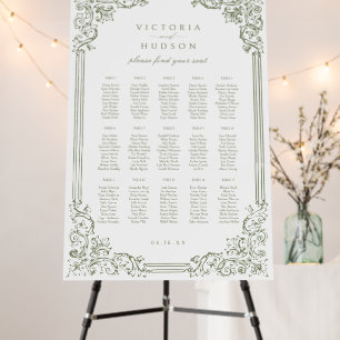 Sage Green Elegant Vintage Wedding Seating Chart Foam Board