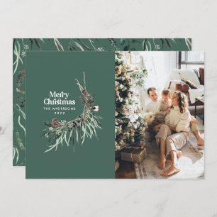 Sage green elegant watercolor botanical rustic holiday card