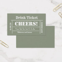Sage Green Elegant Wedding Free Drink Ticket