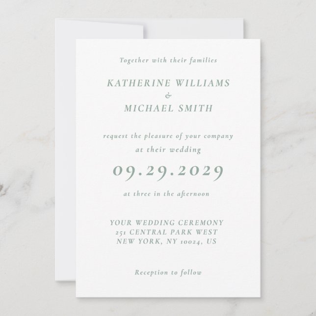 Sage Green Elegant Wedding Invitations (Front)