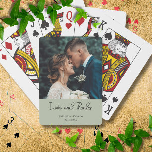 Sage Green Elegant Wedding Love and Thanks Photo Poker Cards