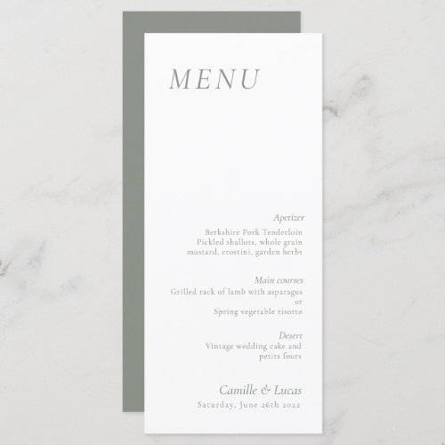 Sage Green elegant Wedding Menu