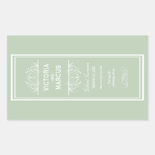 Sage Green Elegant Wedding Monogram Wine Bottle Rectangular Sticker