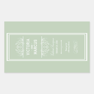 Sage Green Elegant Wedding Monogram Wine Bottle Rectangular Sticker