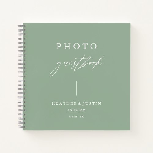 Sage Green Elegant Wedding Photo Guestbook Notebook
