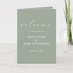 Sage green elegant wedding programme  thank you card