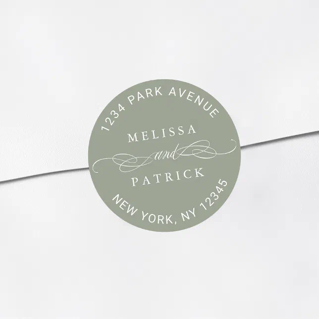 Sage Green Elegant Wedding Return Address Classic Round Sticker | Zazzle