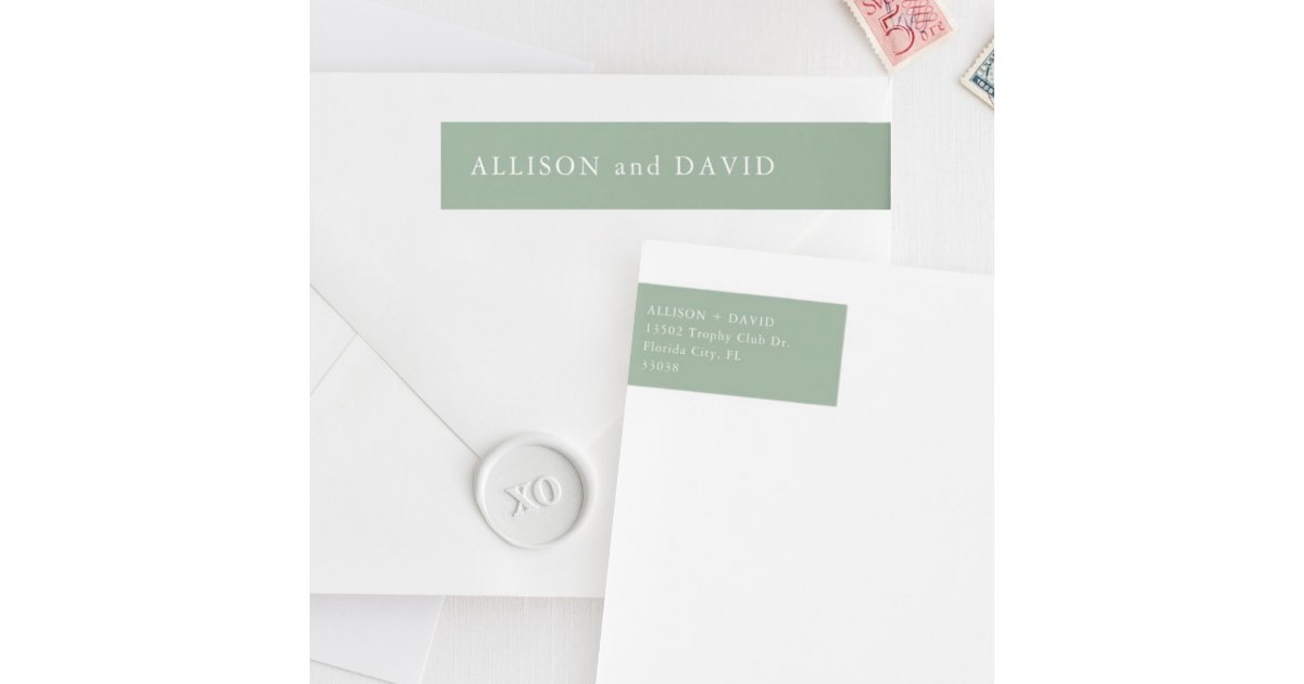 Sage Label Sage Green Elegant Wedding Return Address Wrap Around Label | Zazzle