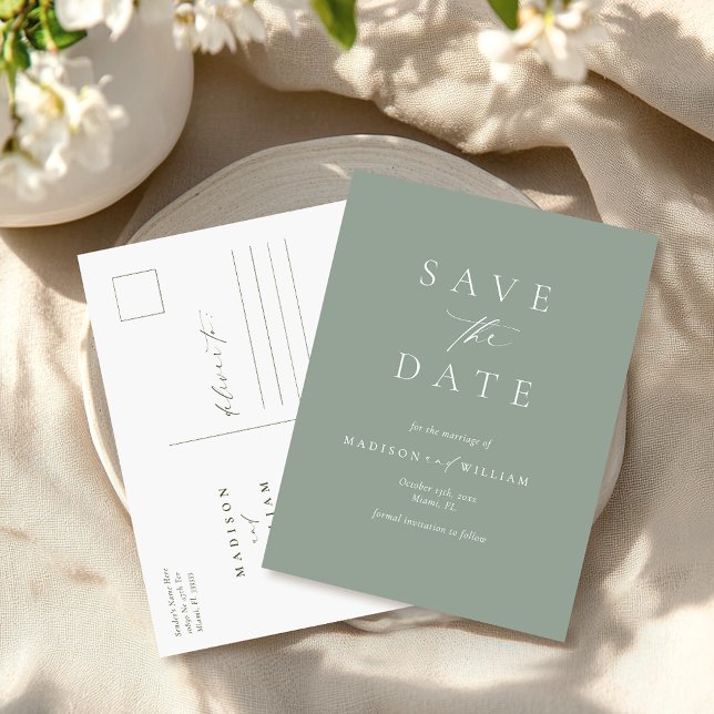 Sage Green Elegant Wedding Save The Date Postcard (Creator Uploaded)