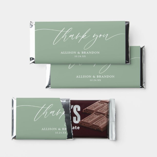 Sage Green Elegant Wedding Thank You Hershey Bar Favors (Front)