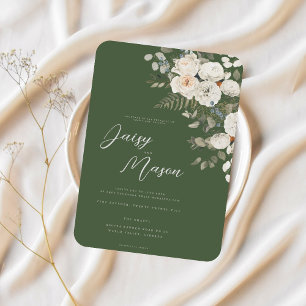 Sage Green– Elegant White Floral Botanical wedding Invitation