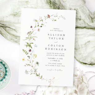Sage Green Elegant Wildflower Rustic Boho Wedding Invitation