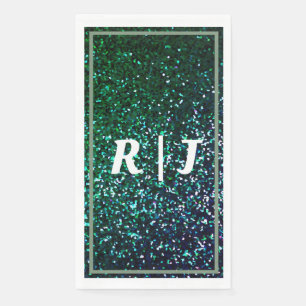 Sage Green Emerald Glitter Monogram Name Wedding Paper Guest Towels